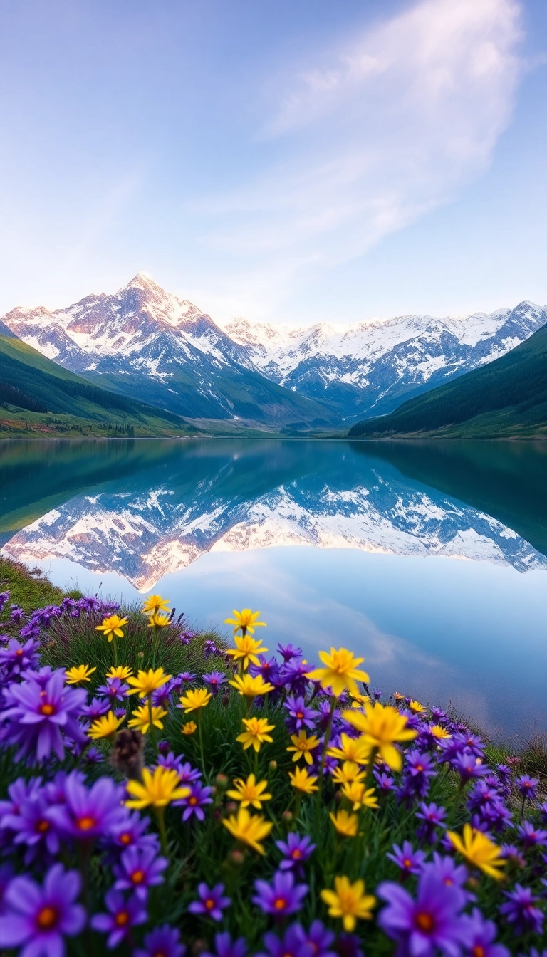 Best Brilliant AI Spring Mountain Reflection Phone Well-Lit Wallpaper